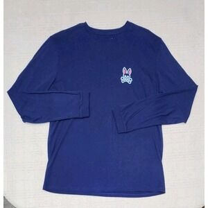 Psycho Bunny Logo Tee Cotton Blend blue Long Sleeve T-Shirt Mens Large